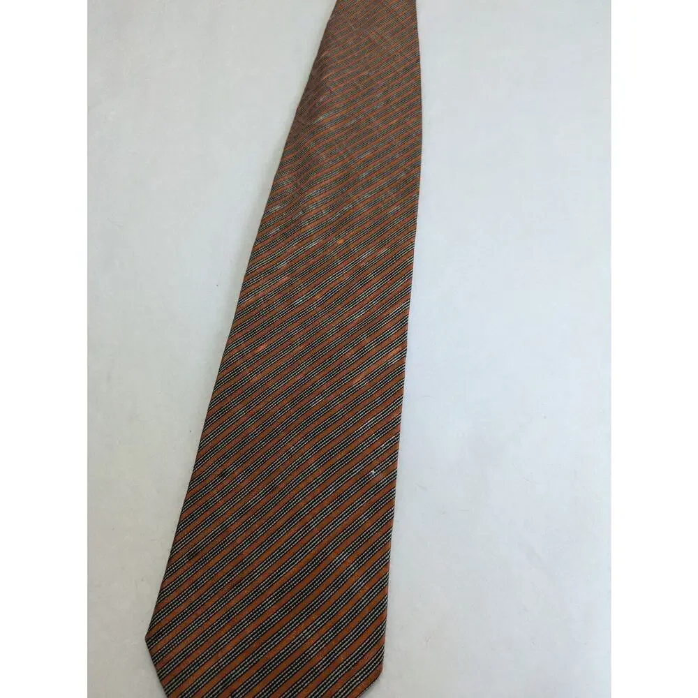 Vintage GIORGIO ARMANI 100% Silk Orange‎ Black Striped Men's Necktie Tie Italy